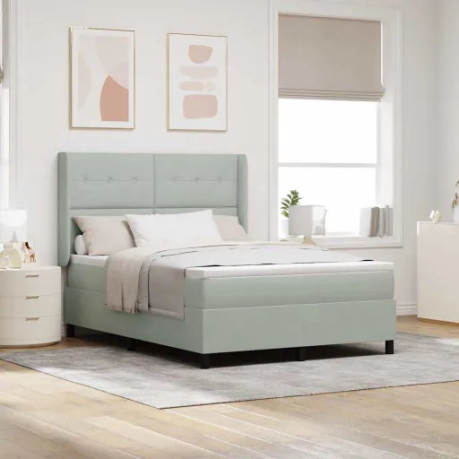 Cama Box com Cabeceira Cinzento-Claro 160 x 200 cm Veludo