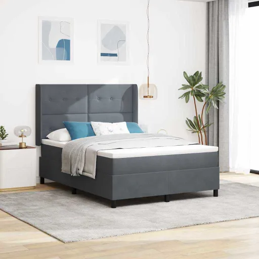 Cama Box com Cabeceira Cinzento Escuro 160 x 200 cm Veludo