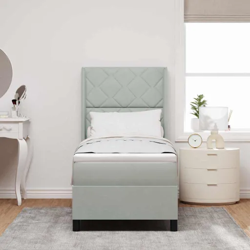 Cama Box com Cabeceira Cinzento-Claro 80 x 200 cm Veludo
