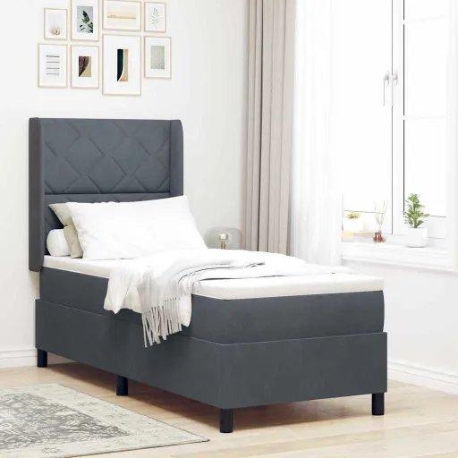 Cama Box com Colchão Cinza Escuro 80 x 200 cm Veludo