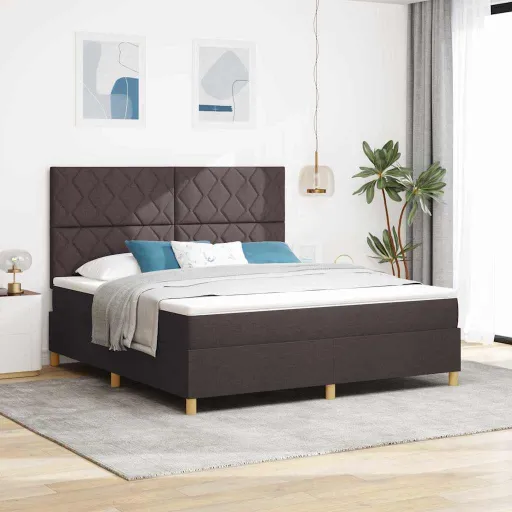 Cama Box Spring LED Marrom Escuro 180 x 200 cm Tecido
