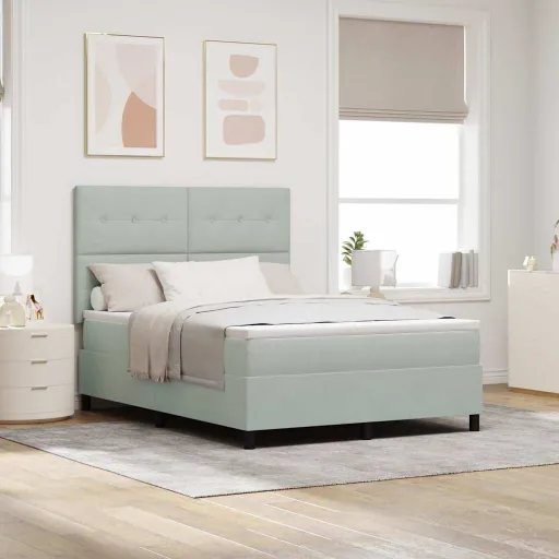 Cama Box com Colchão Cinzento-Claro 160 x 200 cm Veludo