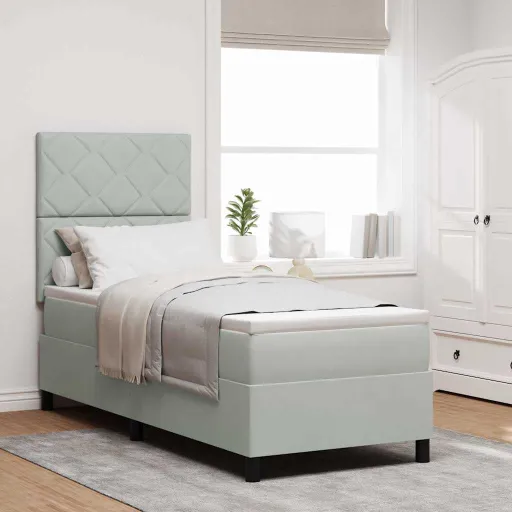 Cama Box Spring LED Cinzento-Claro 80 x 200 cm Tecido