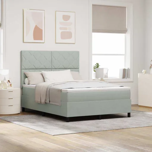 Cama Box Spring LED Cinzento-Claro 160 x 200 cm Tecido