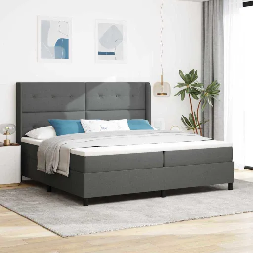 Cama Box Spring LED Cinza Escuro 200 x 200 cm Tecido