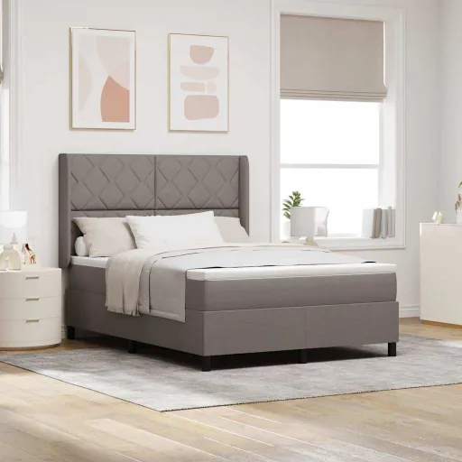 Cama Box Spring LED Cinzento-Acastanhado 140 x 190 cm Tecido