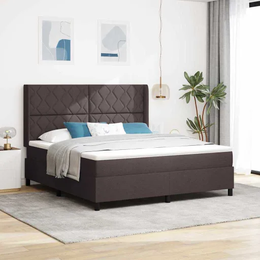 Cama Box Spring LED Marrom Escuro 180 x 200 cm Tecido