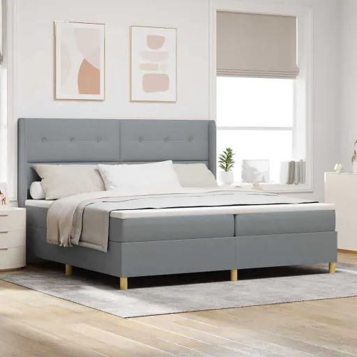 Cama Box com Colchão Cinzento-Claro 140 x 200 cm Tecido