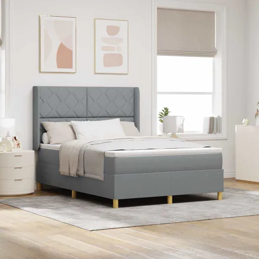 Cama Box com Colchão Cinzento-Claro 140 x 190 cm Tecido