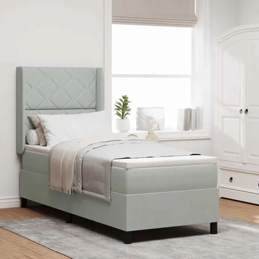 Cama Box com Cabeceira Cinzento-Claro 80 x 200 cm Veludo
