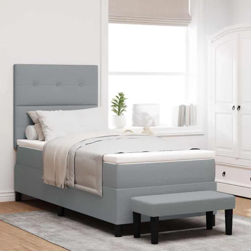 Cama Box com Colchão Cinzento-Claro 100 x 200 cm Tecido