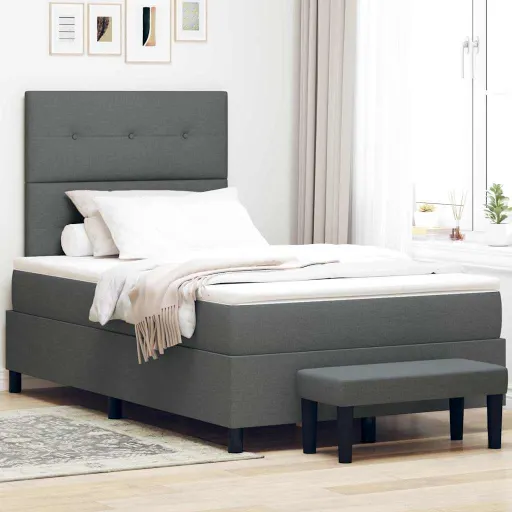 Cama Box com Colchão Cinza Escuro 120 x 200 cm Tecido