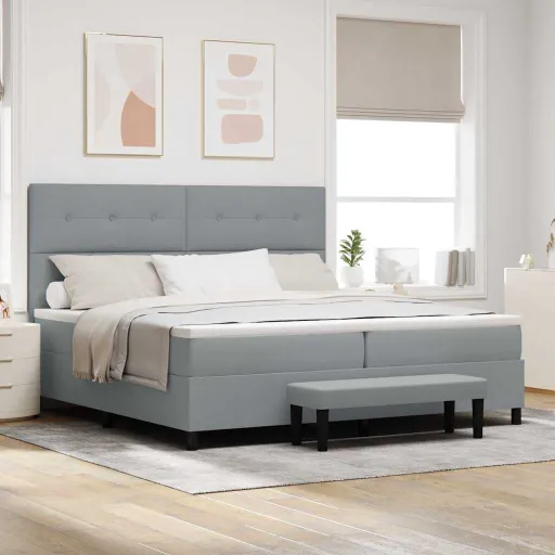 Cama Box com Colchão Cinzento-Claro 200 x 200 cm Tecido