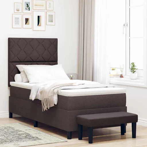 Cama Box com Colchão Marrom Escuro 90 x 190 cm Tecido
