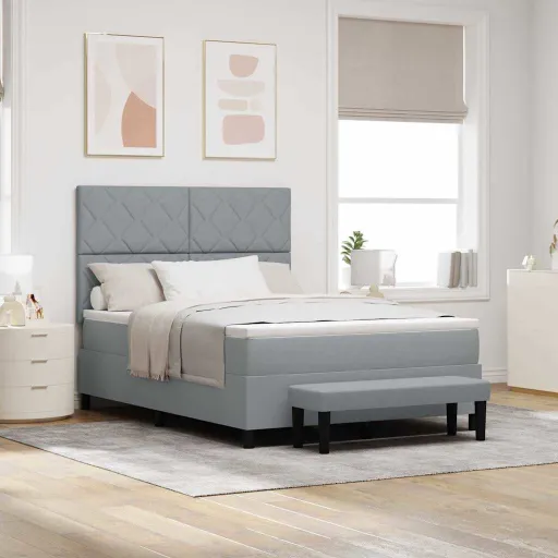 Cama Box com Colchão Cinzento-Claro 140 x 190 cm Tecido