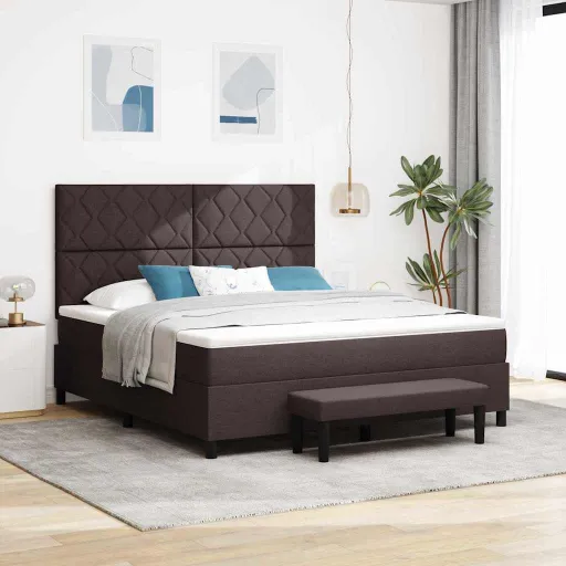 Cama Box com Colchão Marrom Escuro 180 x 200 cm Tecido