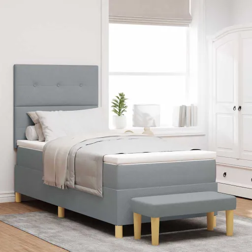 Cama Box com Colchão Cinzento-Claro 100 x 200 cm Tecido