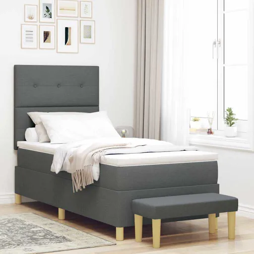 Cama Box com Colchão Cinzento Escuro 100 x 200 cm Tecido