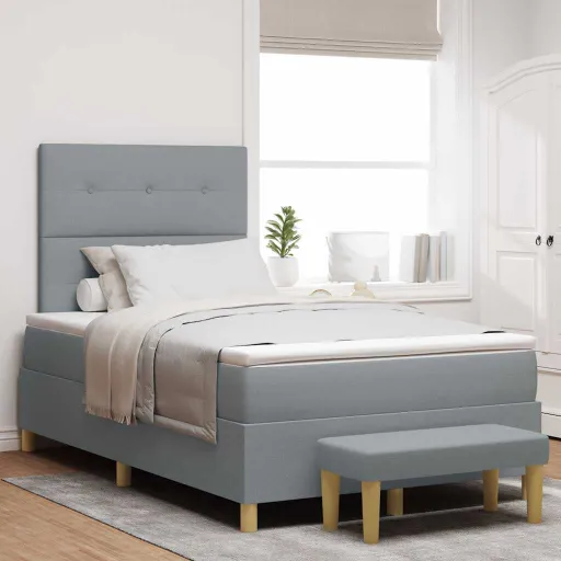 Cama Box com Colchão Cinzento-Claro 120 x 190 cm Tecido