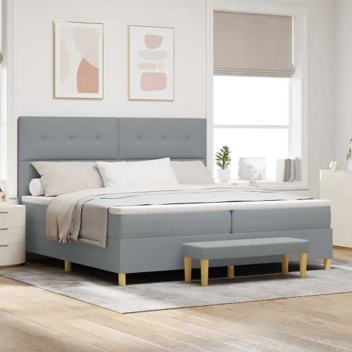 Cama Box com Colchão Cinzento-Claro 200 x 200 cm Tecido