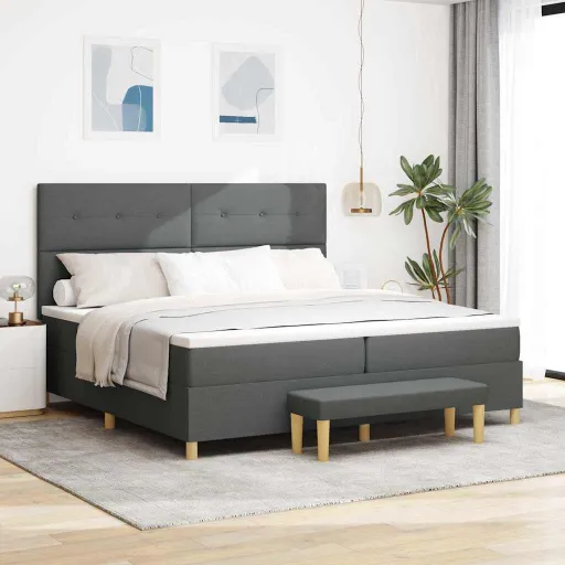 Cama Box com Colchão Cinzento Escuro 200 x 200 cm Tecido