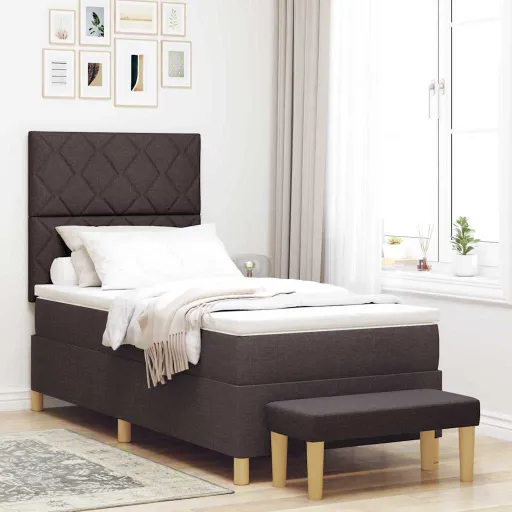 Cama Box com Colchão Castanho Escuro 90 x 200 cm Tecido