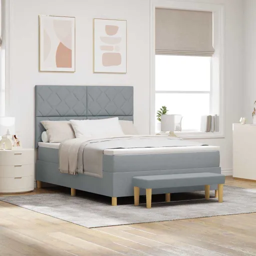 Cama Box com Colchão Cinzento-Claro 140 x 190 cm Tecido