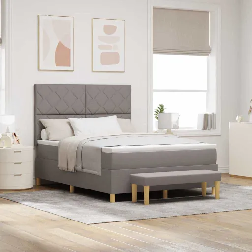 Cama Box com Colchão Cinzento-Acastanhado 140 x 200 cm Tecido