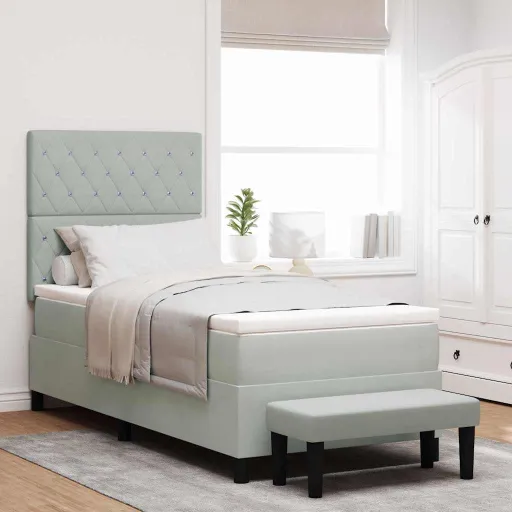 Cama Box com Colchão Cinzento-Claro 90 x 190 cm Veludo
