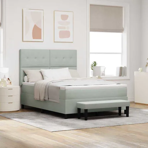 Cama Box com Colchão Cinzento-Claro 160 x 200 cm Veludo