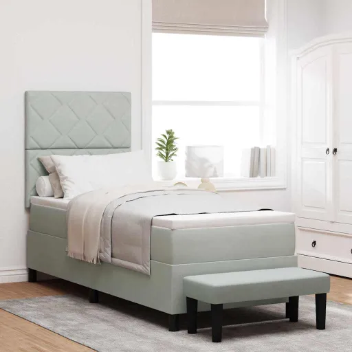 Cama Box com Colchão Cinzento-Claro 80 x 200 cm Veludo