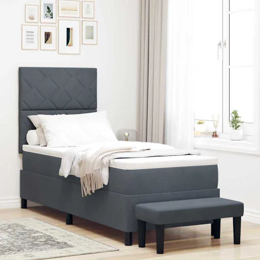 Cama Box com Colchão Cinza Escuro 80 x 200 cm Veludo