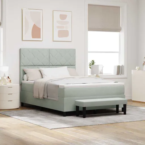 Cama Box com Colchão Cinzento-Claro 160 x 200 cm Veludo