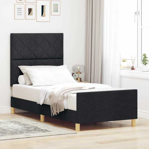 Estrutura da Cama com Cabeceira Preto 90 x 190 cm Tecido