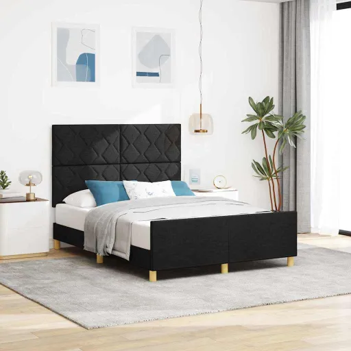 Estrutura da Cama com Cabeceira Preto 140 x 190 cm Tecido