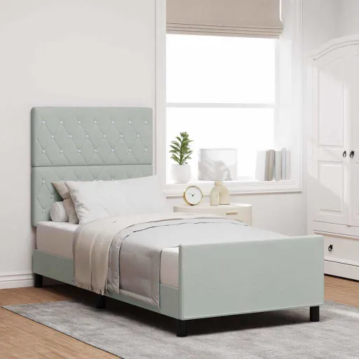 Cama Box com Cabeceira Cinzento-Claro 90 x 200 cm Veludo