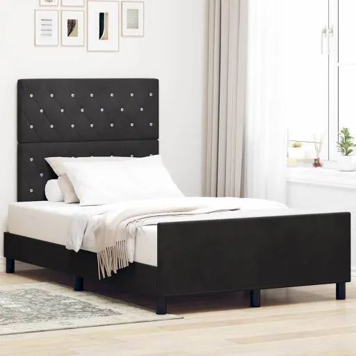 Cama Box com Cabeceira Preto 120 x 200 cm Veludo