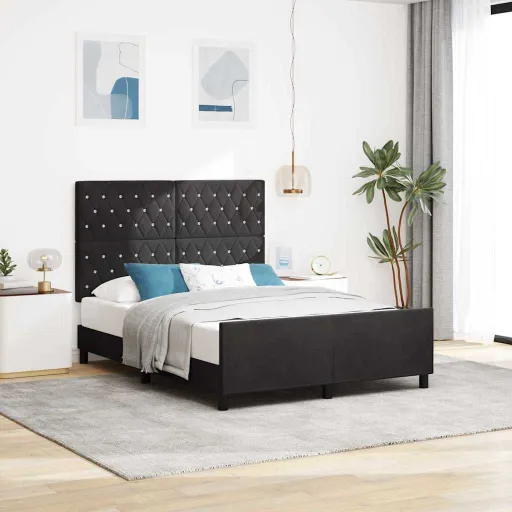 Cama Box com Cabeceira Preto 140 x 190 cm Veludo