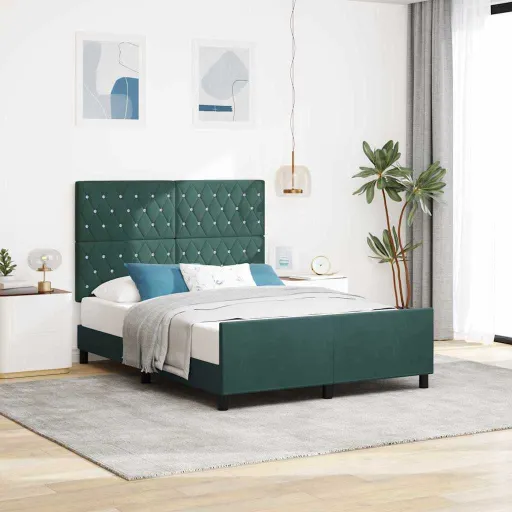 Cama Box com Cabeceira Verde Escuro 160 x 200 cm Veludo