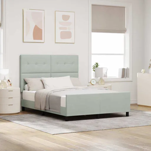 Cama Box com Cabeceira Cinzento-Claro 160 x 200 cm Veludo