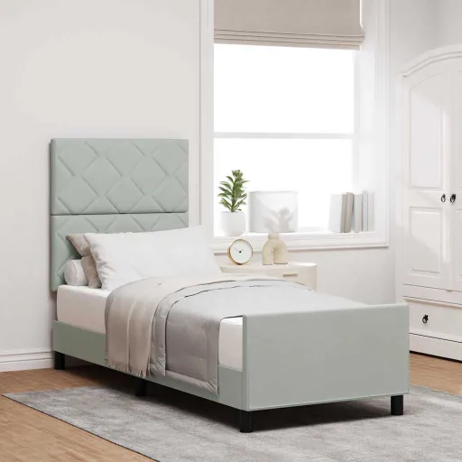 Cama Box com Cabeceira Cinzento-Claro 80 x 200 cm Veludo