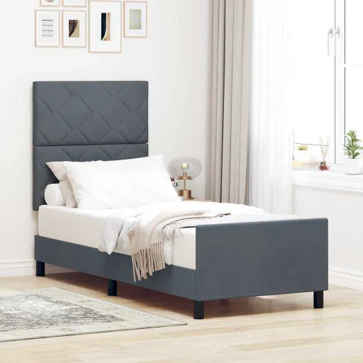 Cama Box com Cabeceira Cinzento Escuro 80 x 200 cm Veludo
