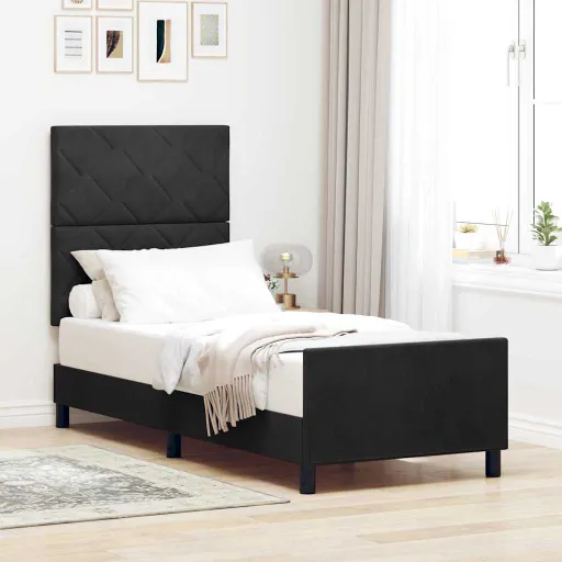 Cama Box com Cabeceira Preto 80 x 200 cm Veludo