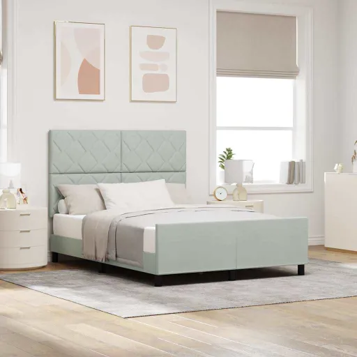Cama Box com Cabeceira Cinzento-Claro 160 x 200 cm Veludo