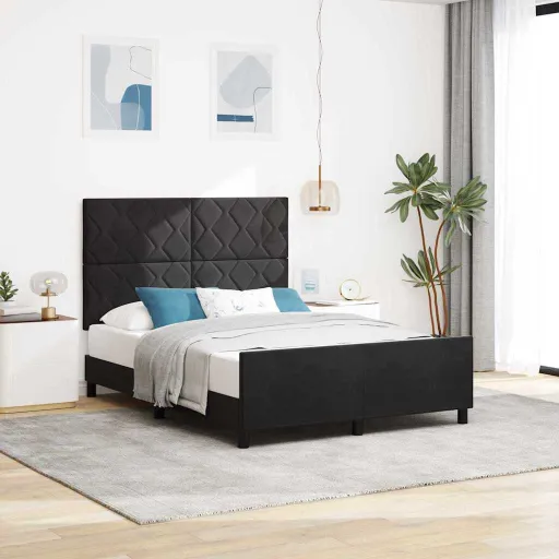 Cama Box com Cabeceira Preto 160 x 200 cm Veludo