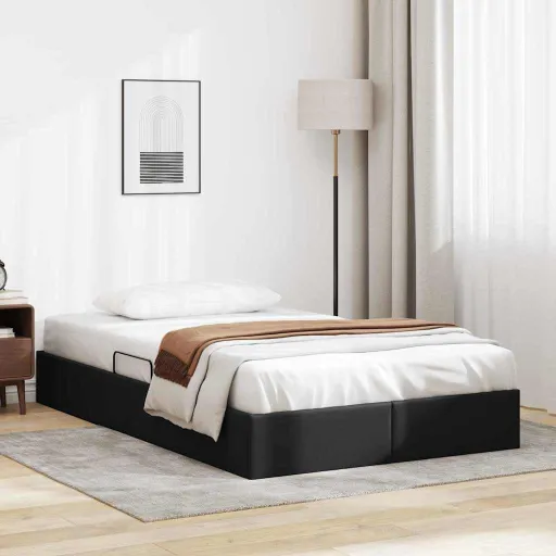 Cama com Armazenamento Preto 120 x 190 cm Couro Sintético