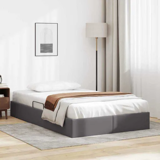 Cama com Armazenamento Cinzeto 120 x 190 cm Couro Sintético