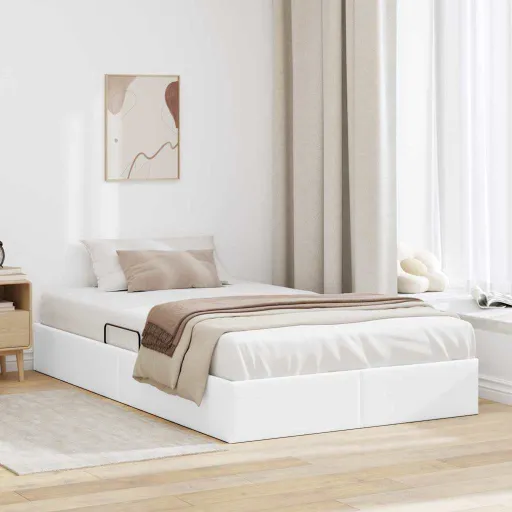 Cama com Armazenamento Branco Puro 120 x 200 cm Couro Sintético