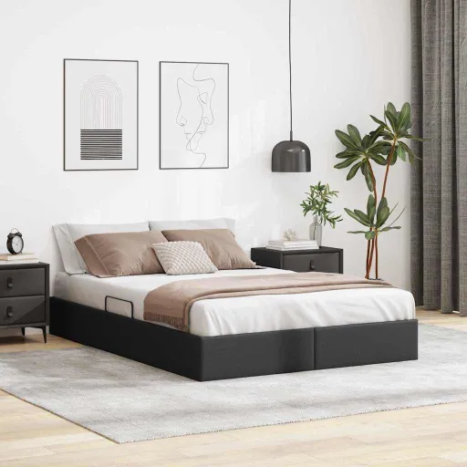 Cama com Armazenamento Preto 140 x 190 cm Couro Sintético
