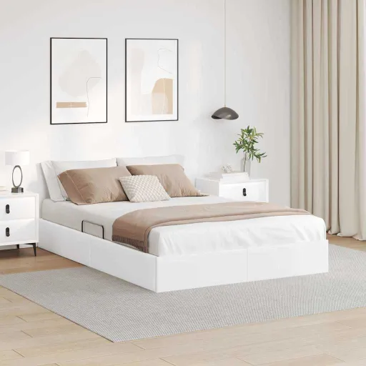 Cama com Armazenamento Branco Puro 140 x 190 cm Couro Sintético